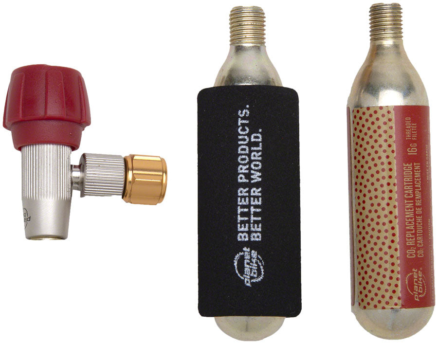 Planet Bike Red Zeppelin Inflator + 2 Threaded 16g Cartridges and Sleeve